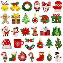 节日卡通圣诞刺绣布贴电脑绣花熨烫背胶服装辅料圣诞树装饰补丁贴