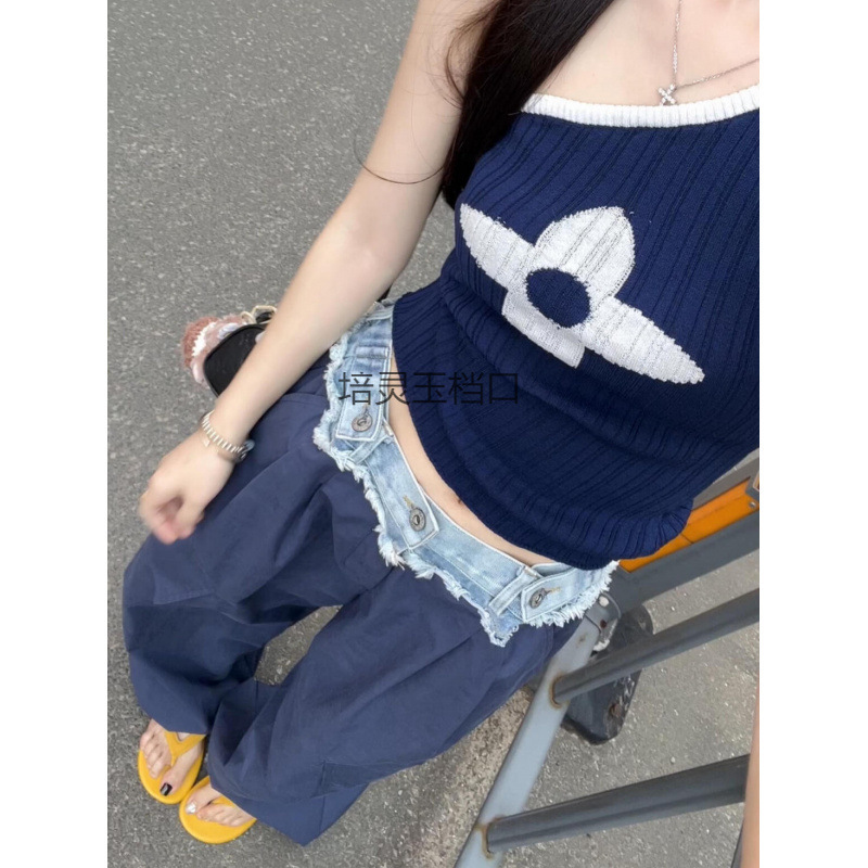 设计感斜肩背心上衣女夏季2025新款百搭高腰显瘦阔腿裤子时尚套装|undefined