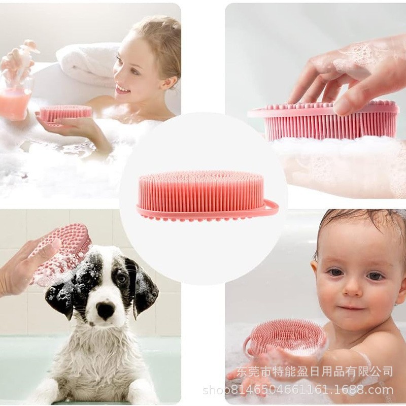 Round Silicone Bath Brush - Double-Sided Dual-Purpose Cleaning and Massage Brush, Soft Silicone Hair and Body Wash Brush, Gentle on Skin