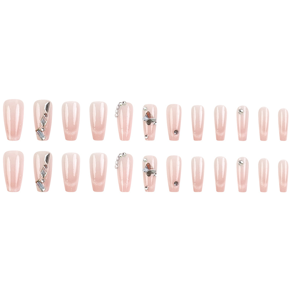 Lujo ligero perforación de ojos de gato de hielo para usar uñas mariposa pura deseo de viento de manicure 24 piezas de uñas falsas venta directa de fábrica