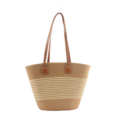 2024 New Striped Paper Rope Weaving Shoulder Bag for Women, Large Capacity Tote Bag, Versatile Simple and Fashionable