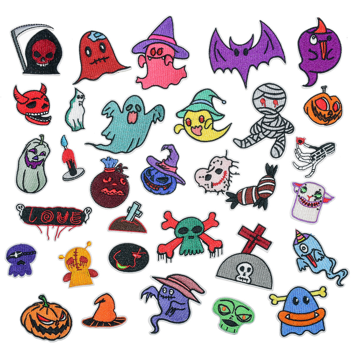 原创卡通万圣节鬼节南瓜骷髅头刺绣布贴补丁贴衣服补洞服装辅料
