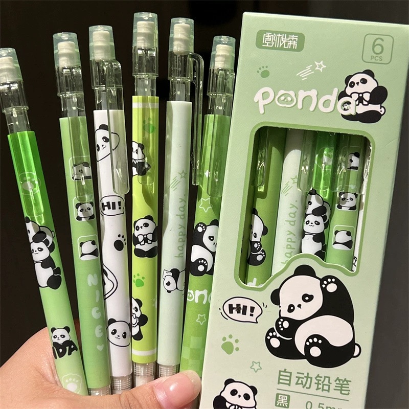 Cute panda lápiz automático de núcleo continuo de alto valor facial estudiante de 0.5mm en caja con lápiz de goma image 2