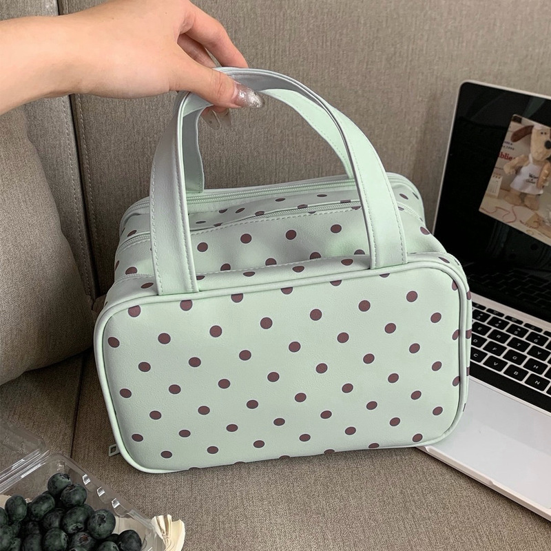 Portable Cosmetic Bag for Women, Mint Black, Three-Layer Partitioned, Large-Capacity Cosmetics Storage Bag, Travel Toiletry Bag