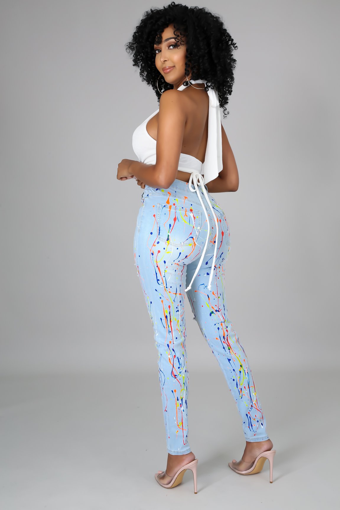 Fashion New Color Slinging Worn Ripped Jeans Skinny Pants in Jeans
