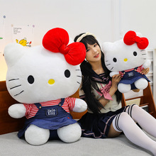 新款牛仔裙子KT猫毛绒玩具运动凯蒂猫玩偶外贸大号娃娃机礼品批发