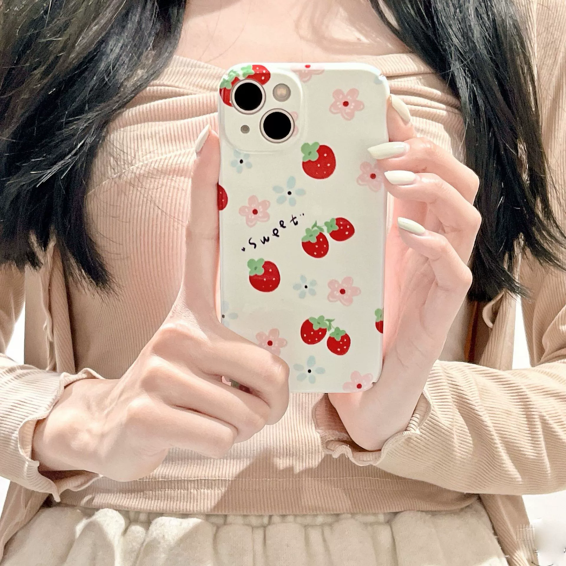Яблоко, клубника, iPhone 14, мультяшный милый чехол для телефона, цветочный, iphone, 17примакс