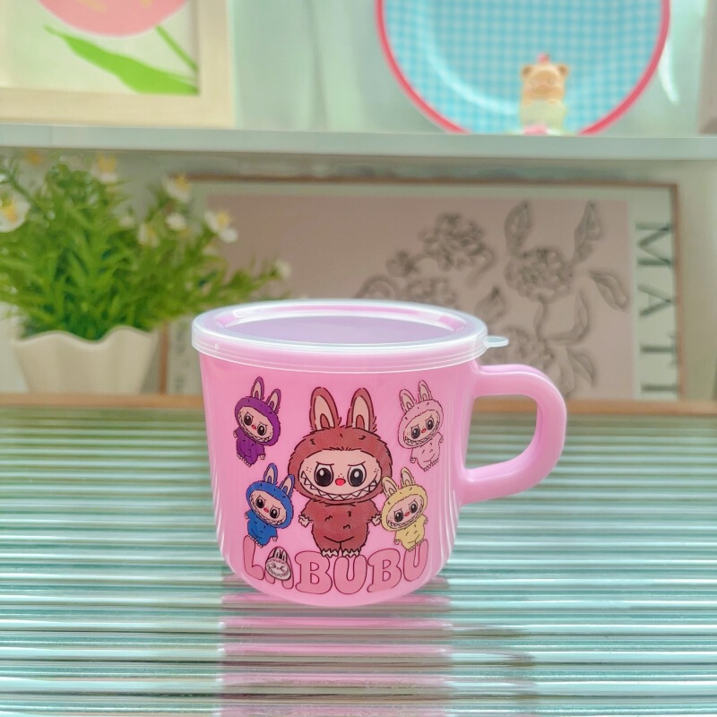 子供用ハンドルウォーターカップ幼稚園飲料水カップステッチ蓋付きマカロン漫画ミルクドリンクカップ|undefined