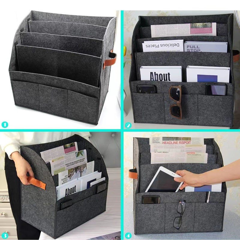 跨境新款毛毡包报纸书籍收纳袋杂物储物袋隔层多容量大桌面文件架
