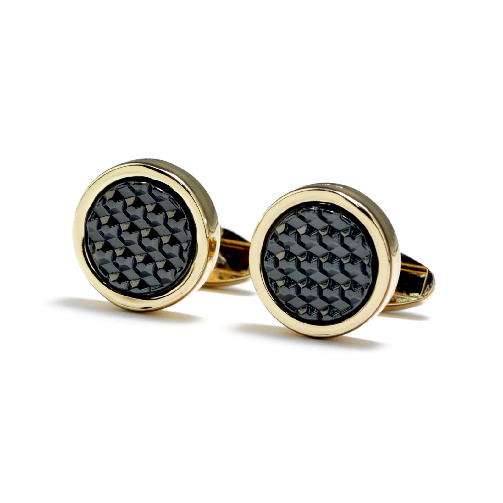 High-End Round Double-Layer Electroplated Metal Cufflinks in Stock Wholesale Men's Gold-Plated French Cufflinks