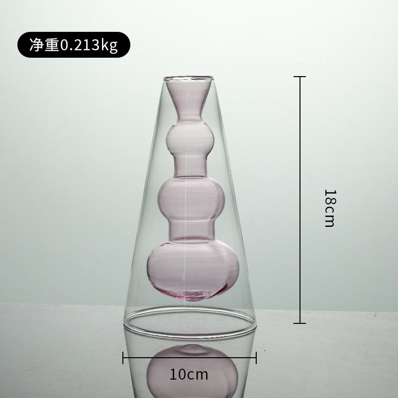 Nórdico simple doble capa colorido arreglo floral florero de vidrio sala de estar decoración escritorio creativo personalizado hidropónico decorativo florero