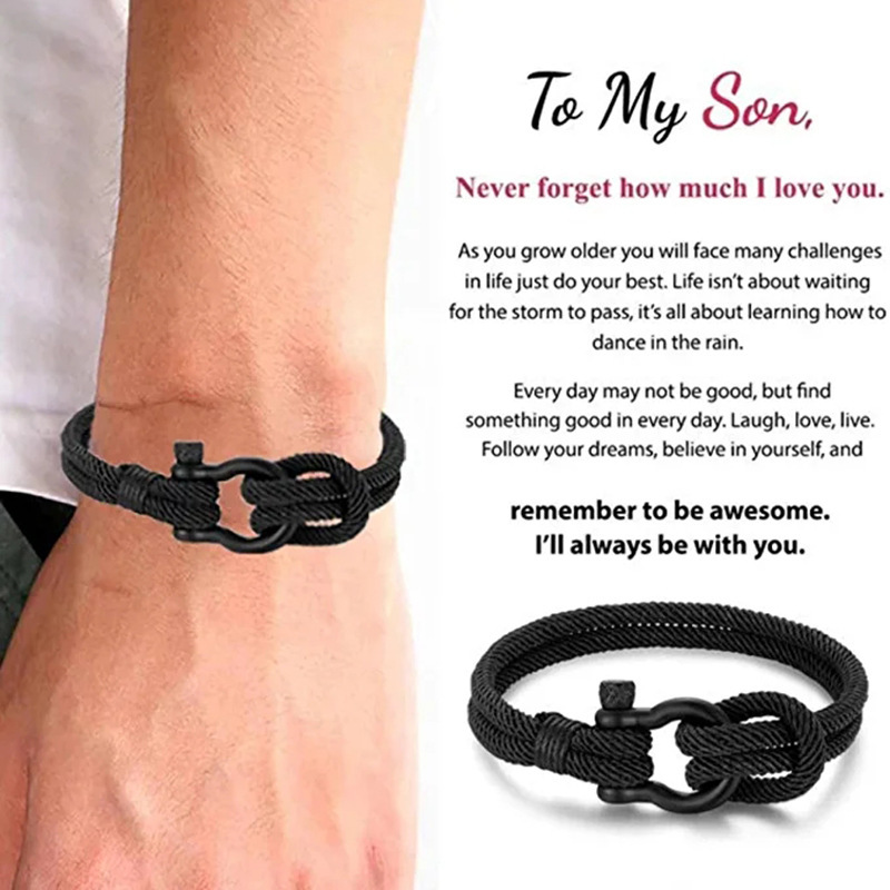 Xinghe Cross-border New Milan Rope Shackle Bracelet Stainless Steel Bow Buckle Bracelet Men's Black Horseshoe Buckle Bracelet Xinghe Cross-border New Milan Rope Shackle Bracelet Stainless Steel Bow Buckle Bracelet Men's Black Horseshoe Buckle Bracelet