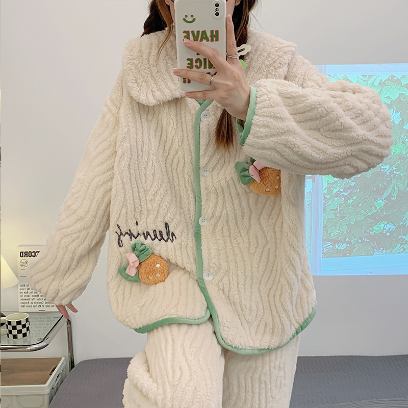 Felpa otoño y el invierno de manga larga franela chica pijamas coral fleece 2023 Internet popular Home wear engrosada traje