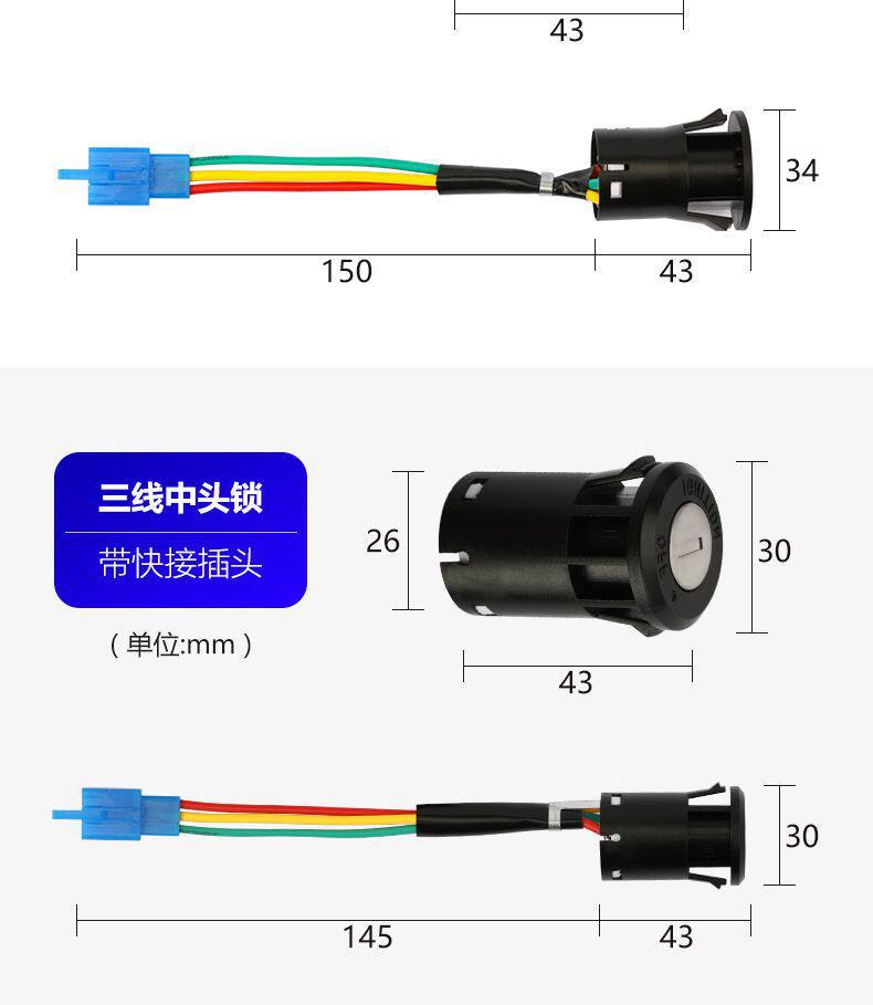 Electric Vehicle Tricycle Electric Door Lock, Power Lock, Large Head Lock, Small Head Lock, Power Switch, Key Accessories