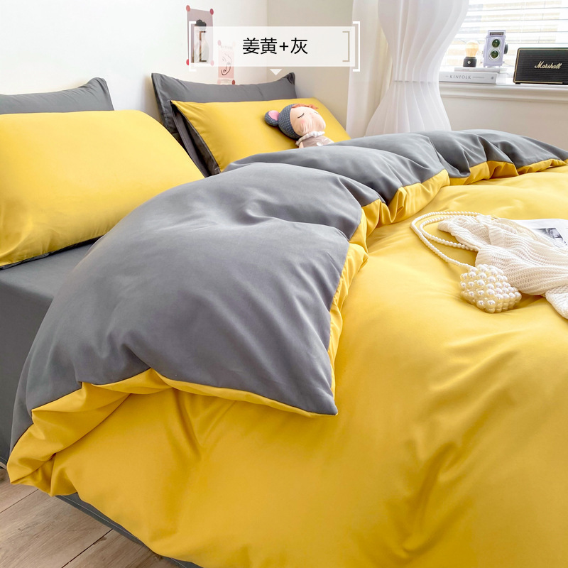 洗濯綿の純色四点セットの寝具は、日本のシンプルな毛磨きシーツです。|undefined