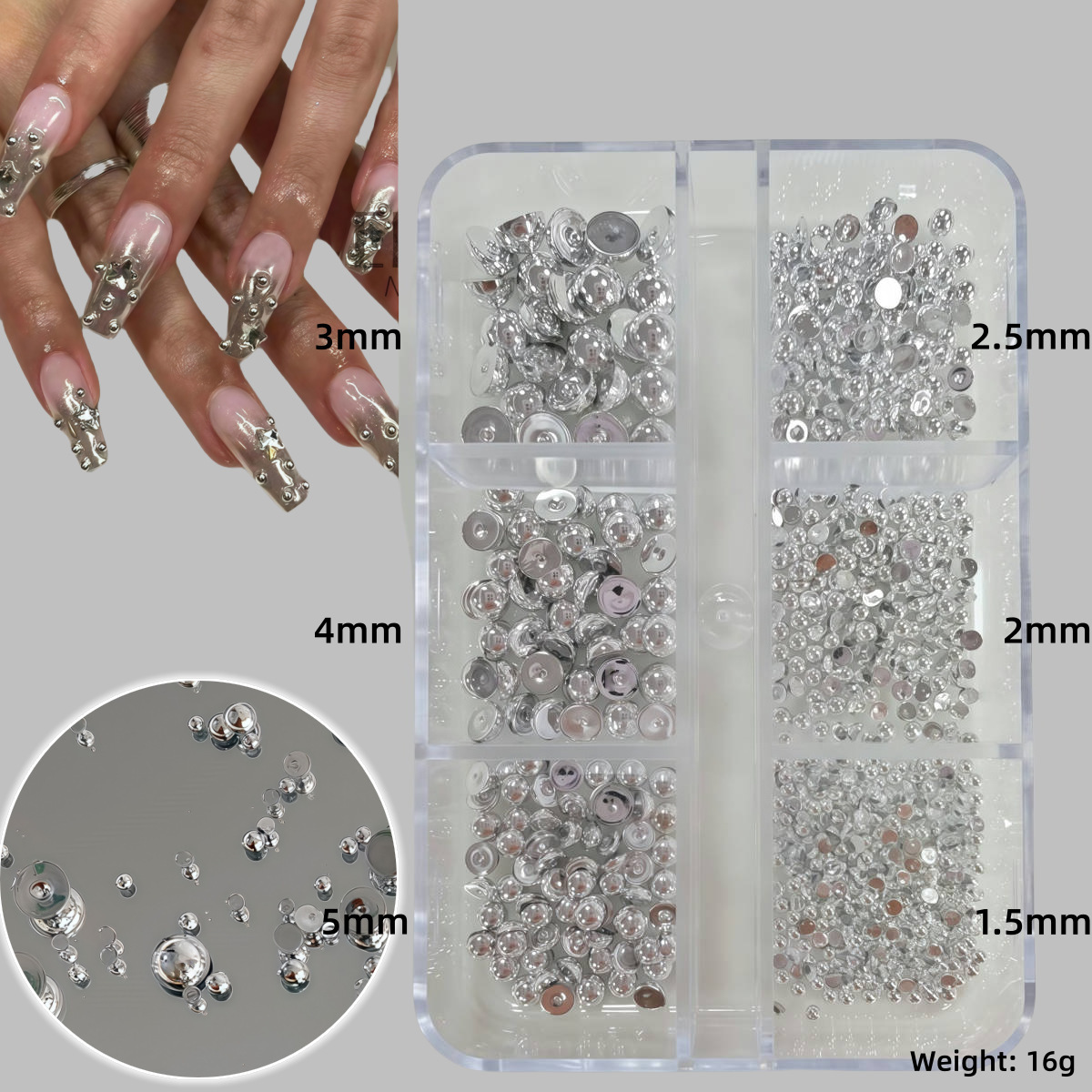 Red en línea explosión de 12 grados mezclados oro y plata perlas de metal joyas de manicura en el viento venta caliente accesorios de aleación