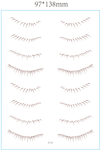 Etiqueta engomada creativa personalizada del tatuaje de la simulación de la pestaña inferior Pestañas postizas de transferencia de agua de parche de tatuaje de pestañas a la muestra de imagen