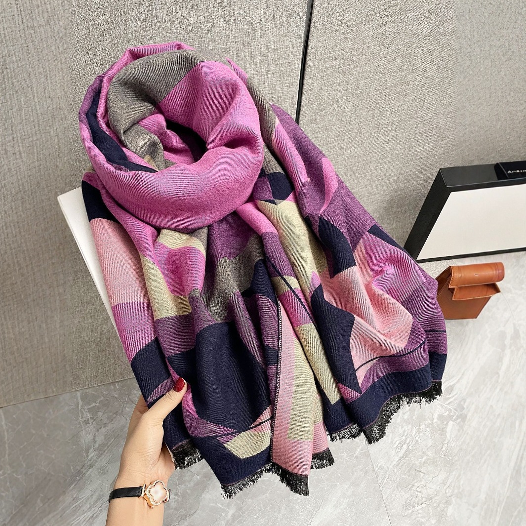 새로운 한국 스타일 가을과 겨울 패션 기하학적 두꺼운 모조 캐시미어 따뜻한 다재다능한 사무실 숄 스카프 양면 듀얼 유즈