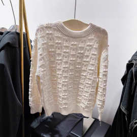 女大童立体樱桃套头毛衣全棉线镂空圆领针织衫轻薄毛线衫