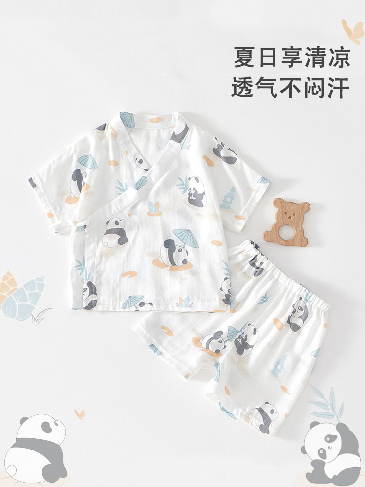 Ropa para bebés Anyang Traje dividido para bebés Traje fino de verano de gasa de algodón para bebés Traje de manga corta Ropa de verano