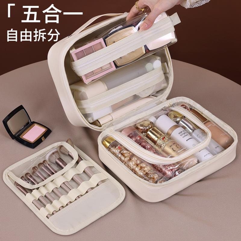 Bolsa de cosméticos de PU de almacenamiento de partición multifuncional cinco en uno transfronteriza Bolsa de almacenamiento de cosméticos portátil de alta calidad de gran capacidad