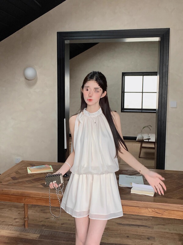 [Original Practice] New White Korean Neck Sleeveless dress Temperament Skirt Slim Pullover Skirt for Children
