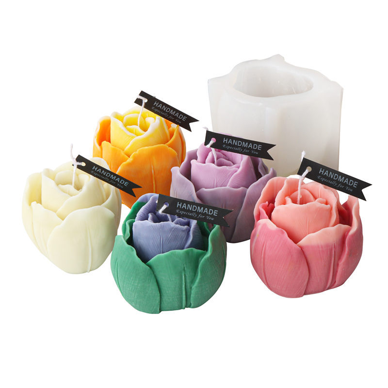 Nueva silicona tulipán cabeza vela molde hecho a mano DIY aromaterapia resina de yeso modelo accesorios fabricante en stock image 6