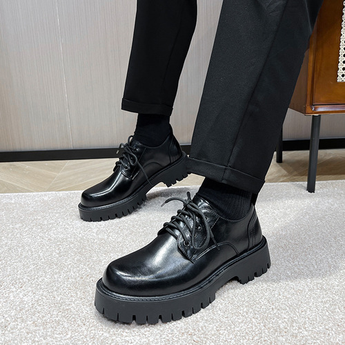 Leather shoes for men, British style, thick soles, heightening suits, retro spring and autumn shoes, business formal wear, round toe shoes 2135-T
