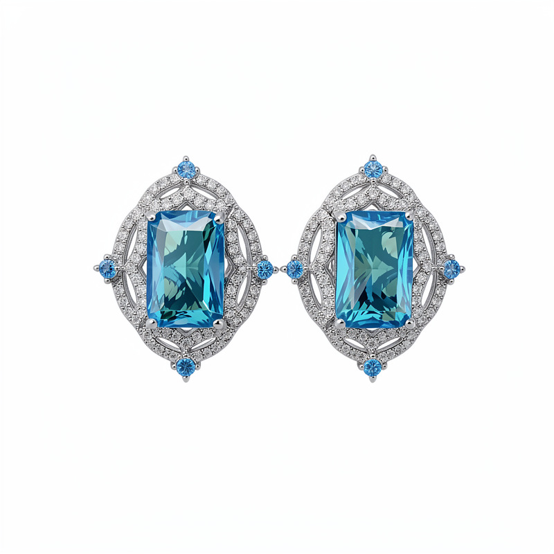 Collar oval de zircon azul lujoso ligero de lujo de alta calidad delicada cadena de clavícula temperamento nicho conjunto de joyas personales