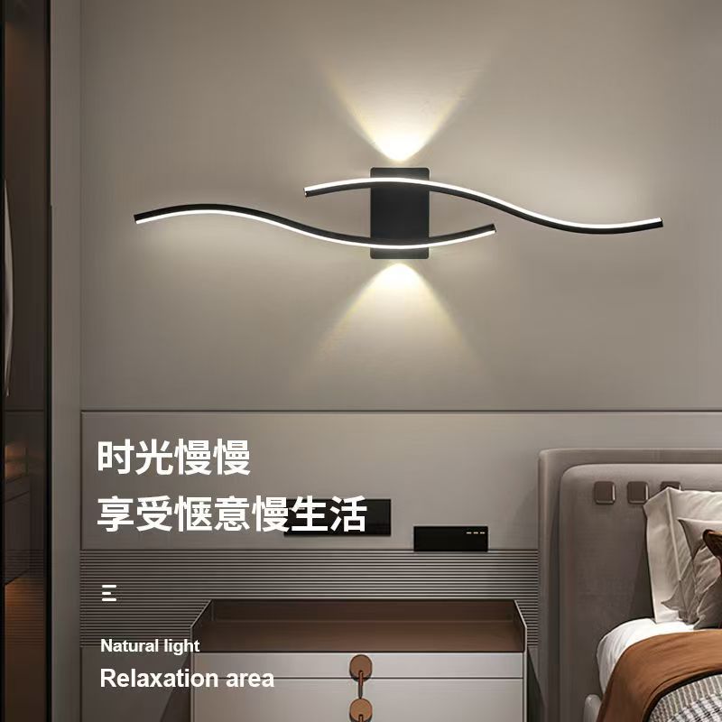 Líneas creativas minimalistas nórdicas lujosas lujosas de fondo de la sala de estar atmósfera de lámpara de pared LED moderna y minimalista cabecera de cama del dormitorio