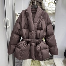 2025冬季新款棉服女中长款领腰带显瘦宽松小众设计感棉服外套潮
