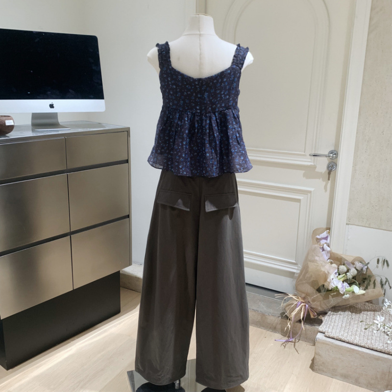 甜美蝴蝶结碎花娃娃衫女夏季宽松a字吊带莱赛尔上衣|undefined