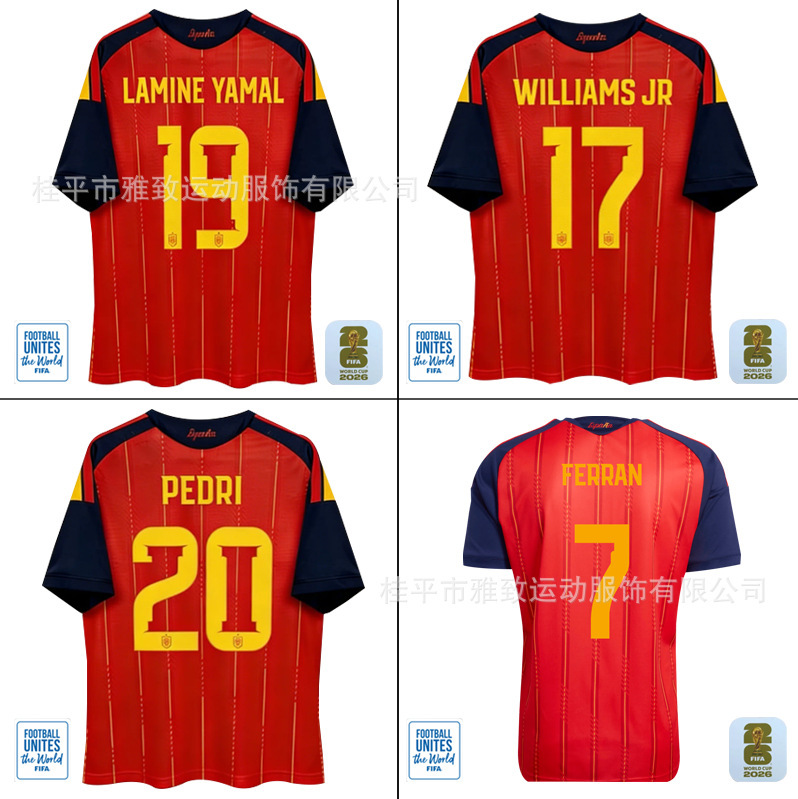 Usa, Canada, and Mexico 2026 National Team Spain Jersey Yamal Pedro Gavi Star Original Printed Football Uniform Usa, Canada, and Mexico 2026 National Team Spain Jersey Yamal Pedro Gavi Star Original Printed Football Uniform