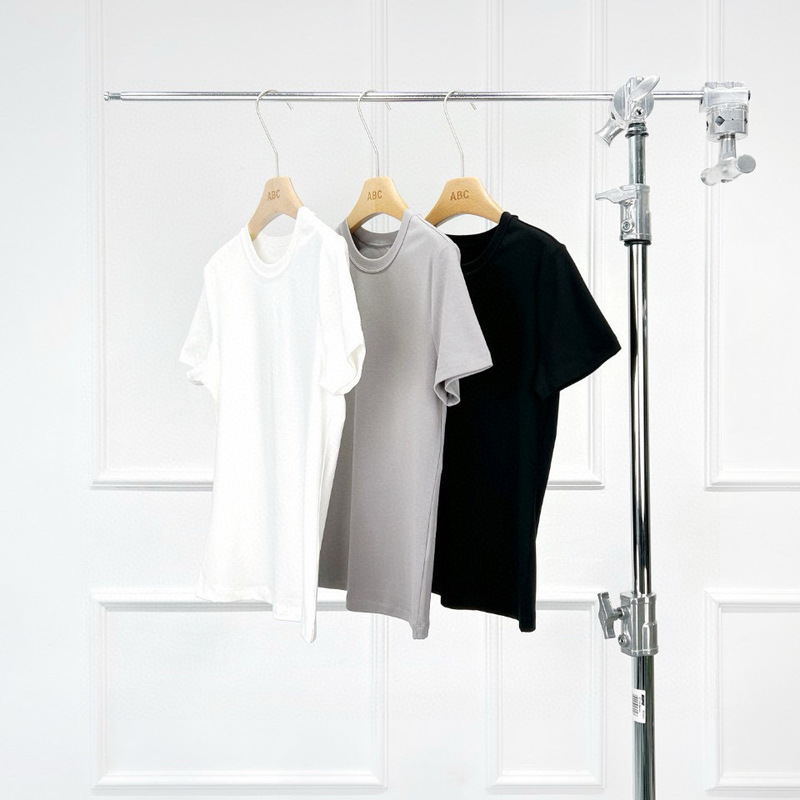 Warren Hailong |   Spring and Summer Jenny Easy-To-Match Cotton Modal Round Neck Short-Sleeved Soft and Comfortable Black and Gray Women's T-Shirt