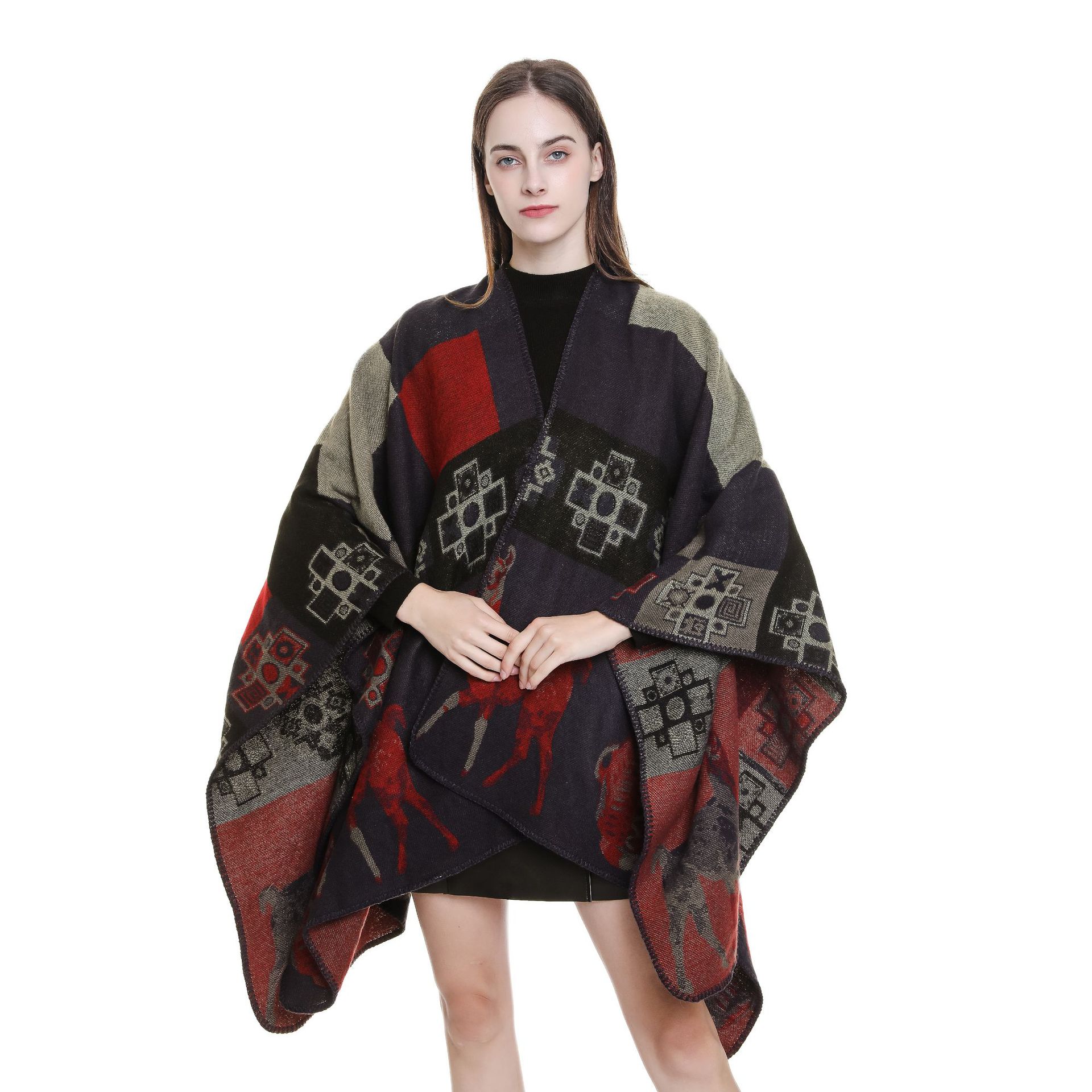 2022 mantón de las nuevas mujeres del otoño y el invierno espesado estilo étnico más tamaño split viaje moda al aire libre