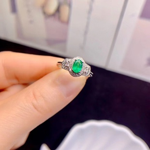 S925 silver set natural emerald ring simple fashion hot selling main stone size 4*6