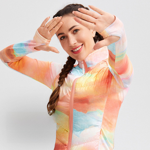 Women's Sport Down Jacket Outdoor Running Windproof Fleece Warm Fitness Top Lightweight Fitting Elastic Sports Coat
