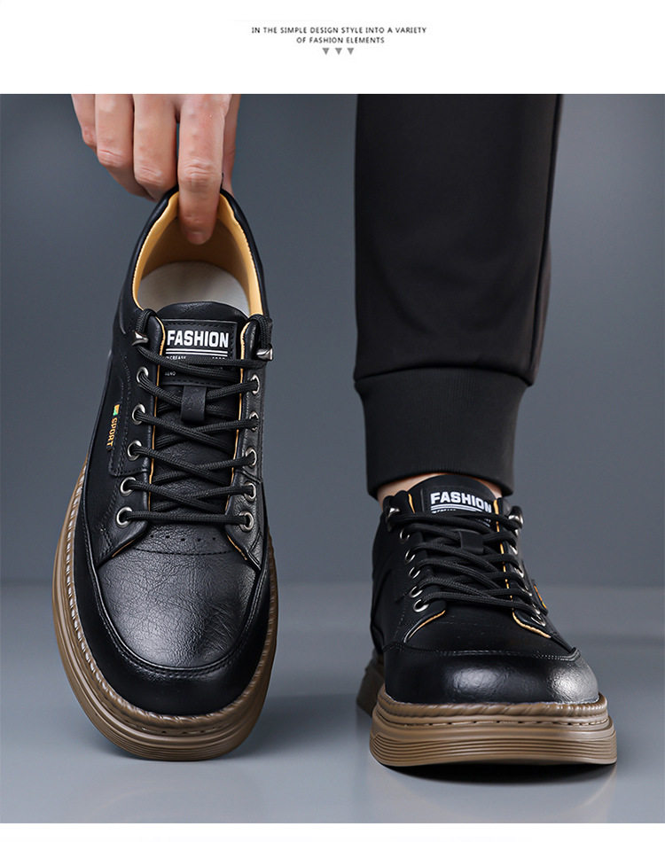 Giày da nam sneaker cổ thấp khâu chỉ thủ công, đế bằng, dây buộc phía trước — Màu nâu, Màu trắng, màu đen chi tiết 22