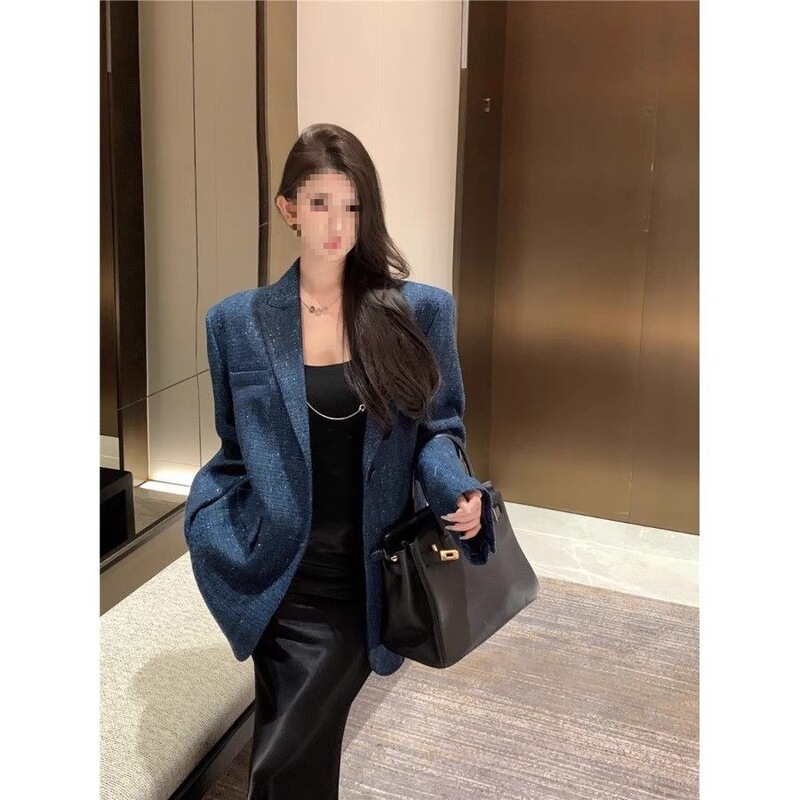 Casual Elegant Retro Tweed Small Fragrance Suit Woolen Jacket Women's Casual Loose Suit