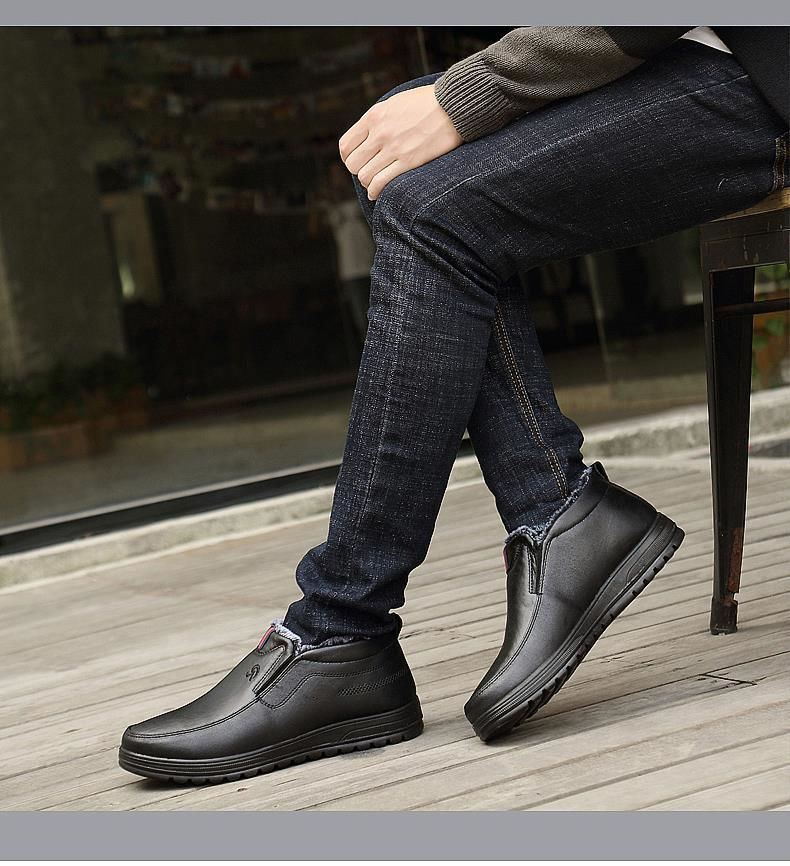 Herren Slipper Aus Leder Freizeitschuhe Mit Fleecefutter Schwarz_voghion.com