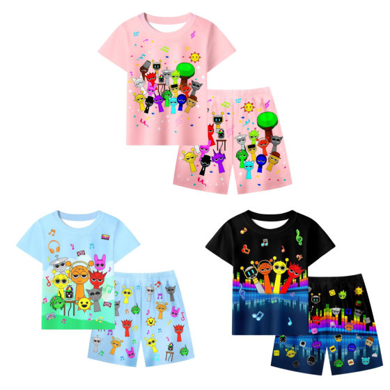 Foreign trade cross-border rhythm box sprunki boys and girls summer pajamas suit