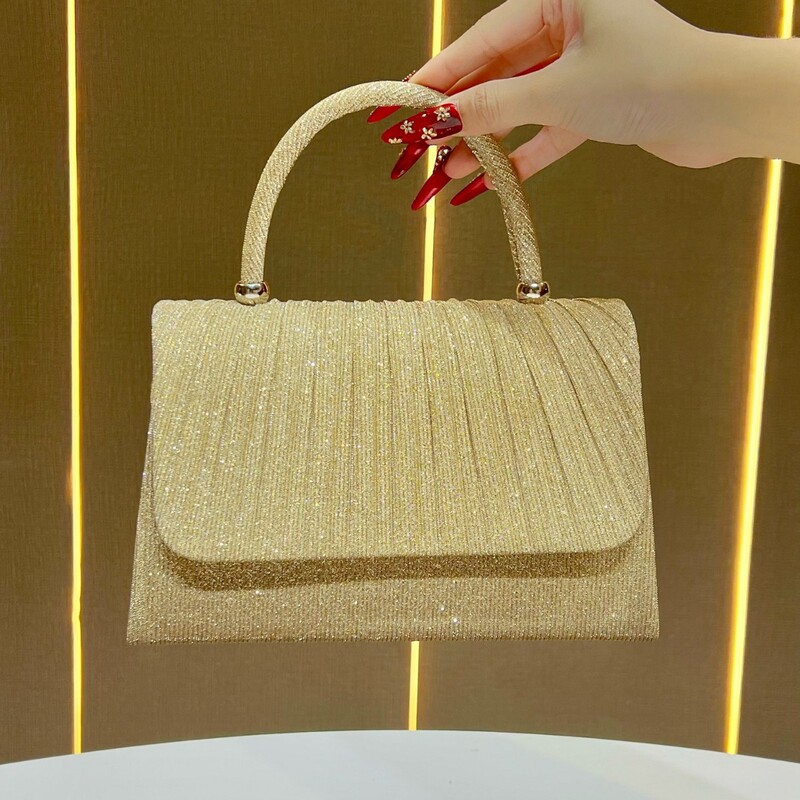 New Golden Pleated Handbag, Holiday Accessories, Party Essentials, Banquet Bag, Shoulder Crossbody Bag, Evening Bag New Golden Pleated Handbag, Holiday Accessories, Party Essentials, Banquet Bag, Shoulder Crossbody Bag, Evening Bag