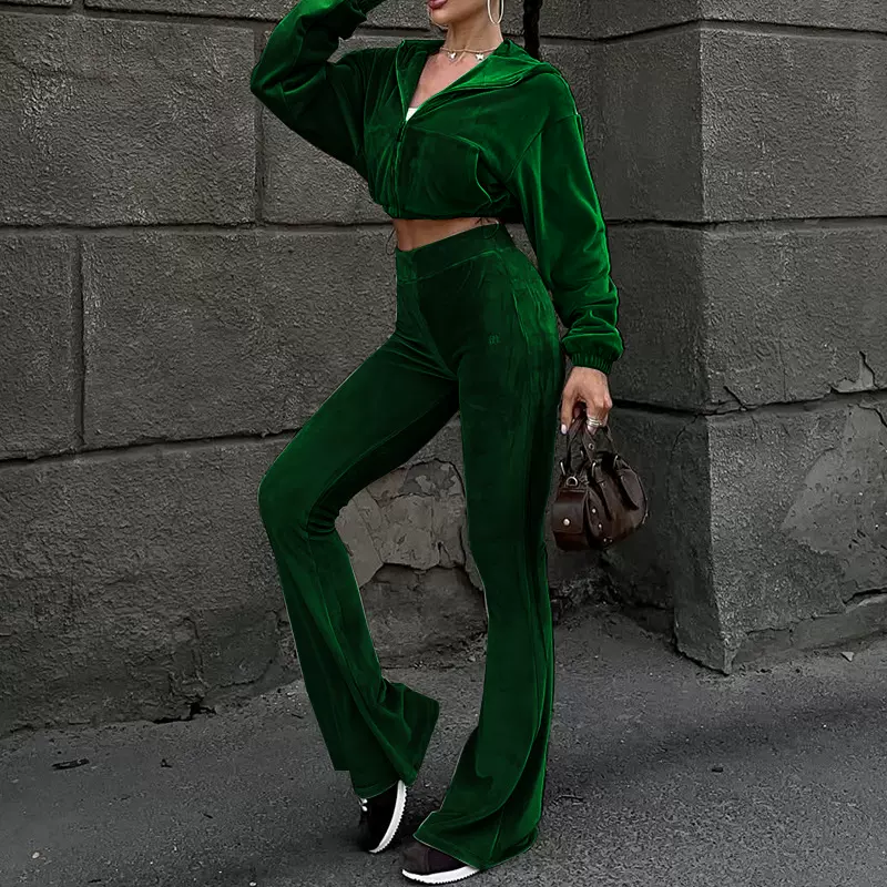 FD2267 现货2025跨境女装新款休闲两件套上衣喇叭裤时尚休闲套装