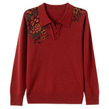 秋冬时尚翻领羊毛针织妈妈上衣绵羊毛休闲毛衣中年妈妈毛衫，女装针织衫/毛衣，妃慕昵服饰