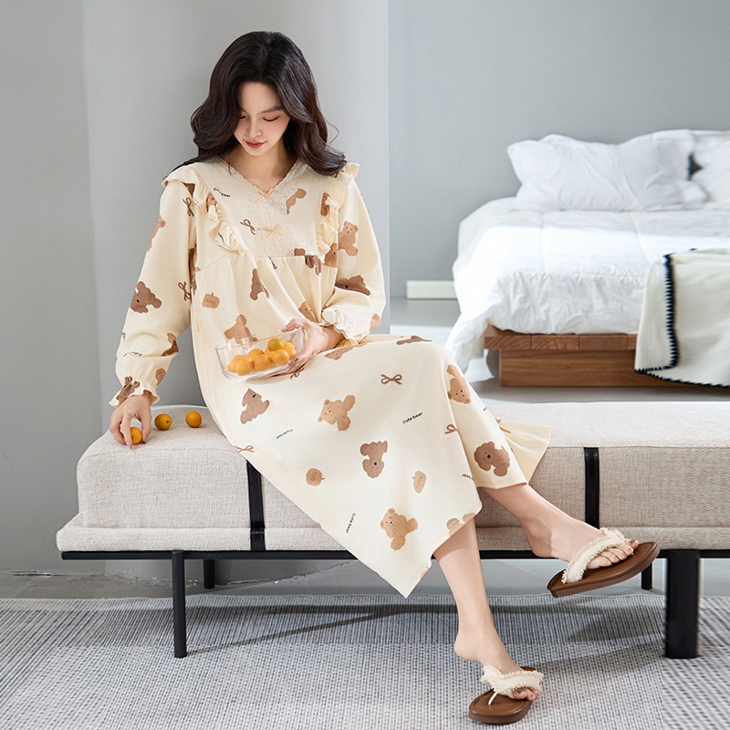 Pijama de primavera y otoño de algodón 2025 nuevo algodón largo simple de alta calidad y tamaño grande se puede usar fuera