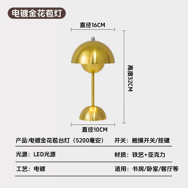 Lámpara de hongos LED transfronteriza galvanizada lámpara de escritorio recargable toque nórdica hogar dormitorio decoración de estudio lámpara de escritorio image 14