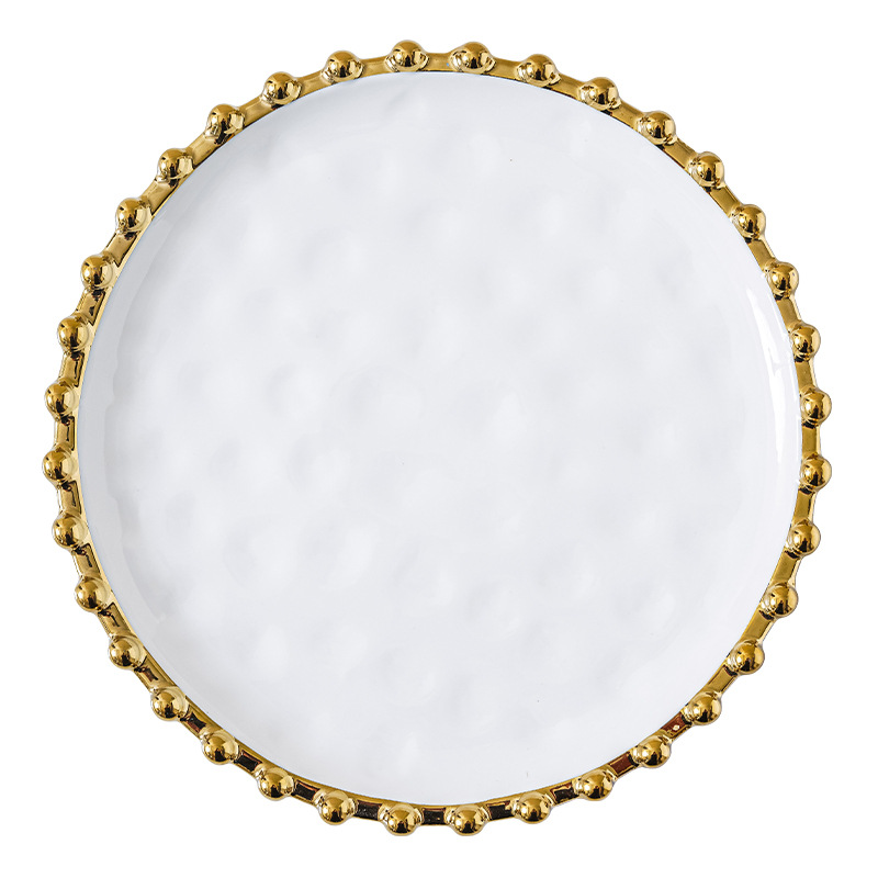 Nordic creativo de cerámica Placa de carne hogar de oro borde Placa de postre ins estilo desayuno postre ensalada de frutas placa plana