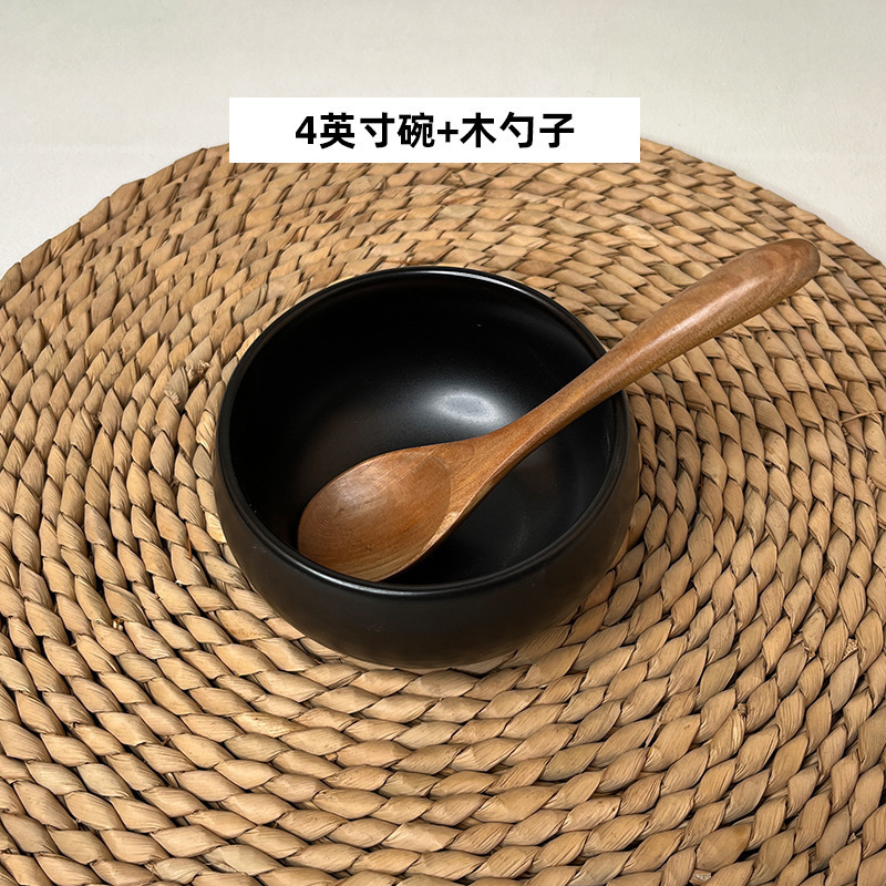 5寸純黒陶磁修行用品出家僧坊主鉢お盆居士菜食鉢碗黒円形深碗|undefined