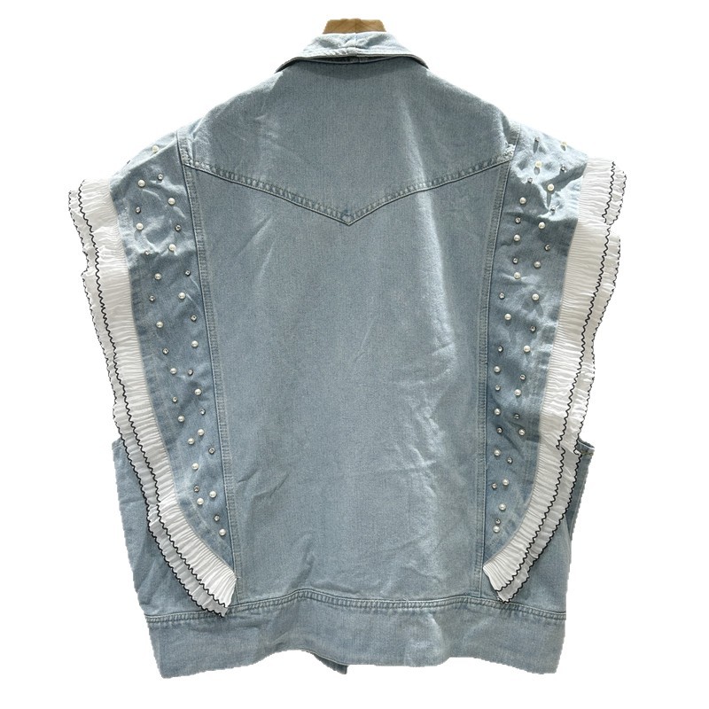 Estación europea de primavera y verano de 2025 nueva empalme de hoja de loto borde suelto versátil mariposa tridimensional jeans clip cardigan chaqueta image 2