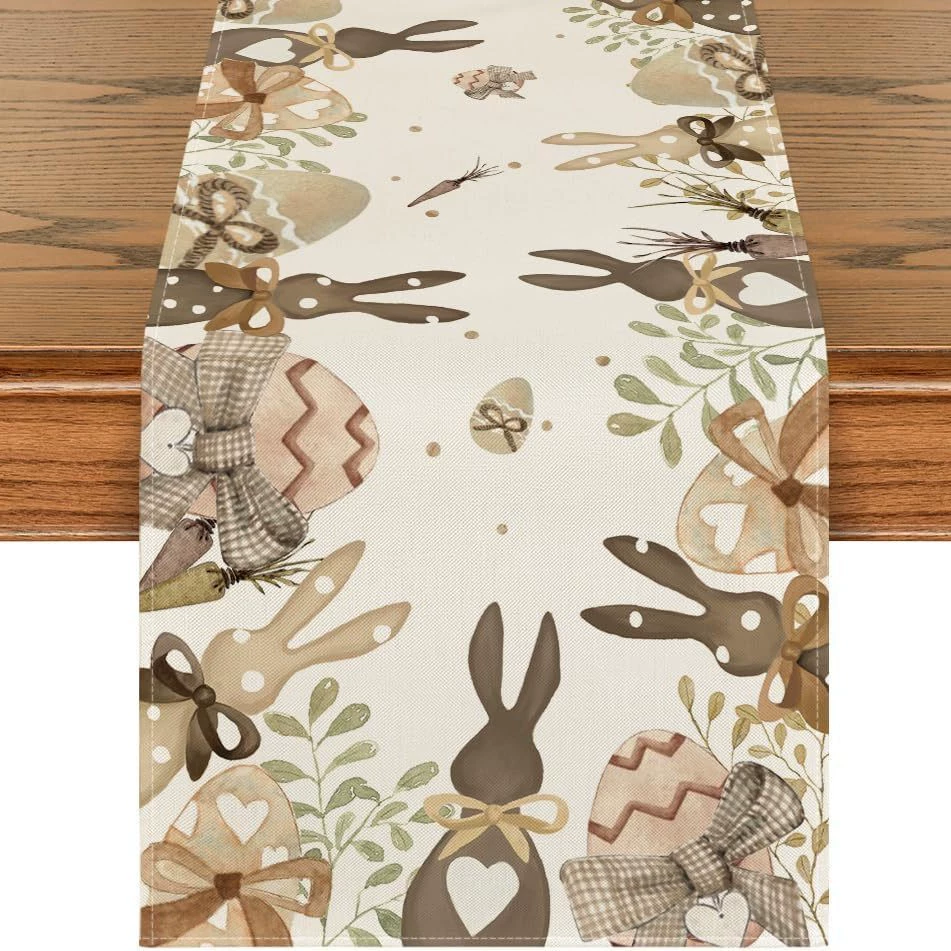 Amazon Best Selling Easter Bunny Egg Table Runner Restaurant Tabletop Holiday Party Home Decoration Table Runner